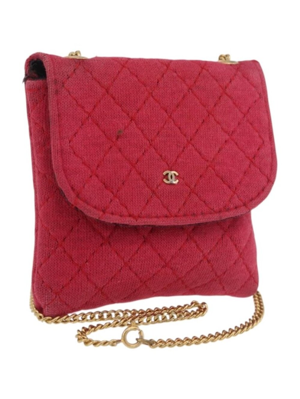 CHANEL Chain Pouch Cotton Pink Gold CC